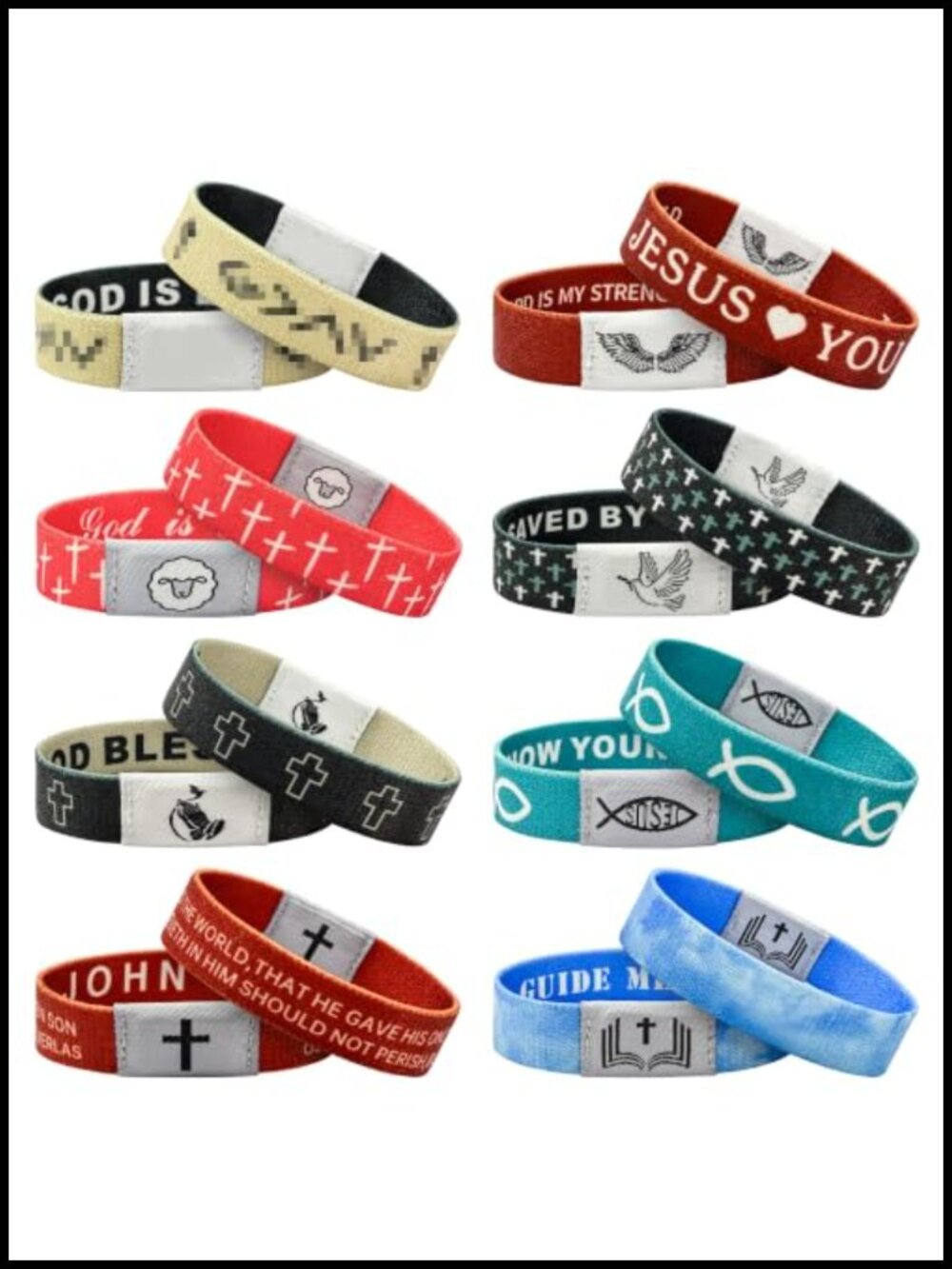 NFC Bible Verse Bracelet Set 24pc Religious Stretch Wristbands